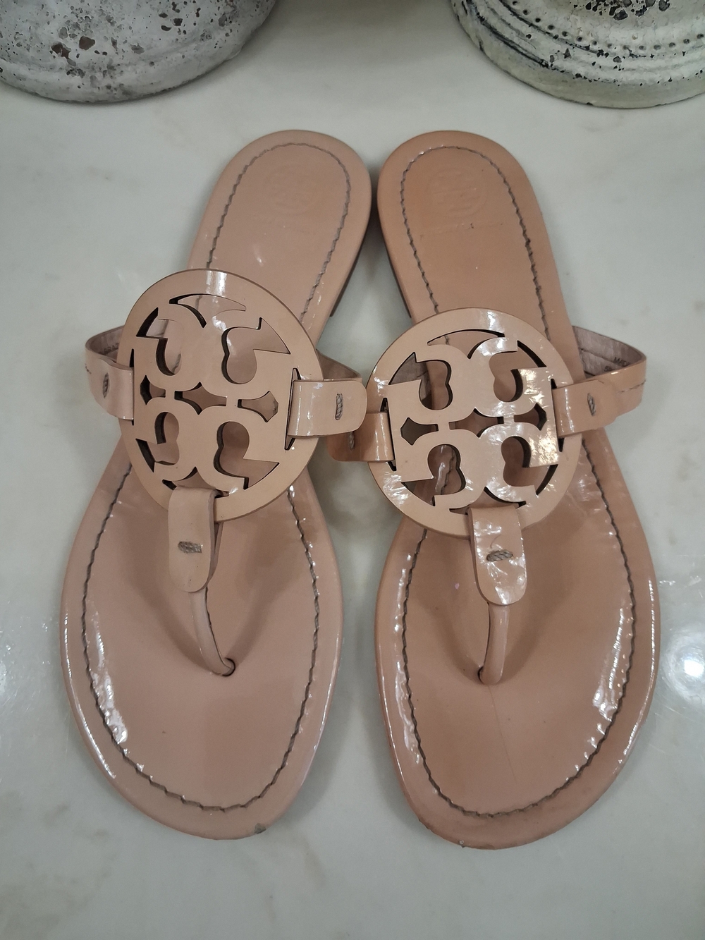 Tory Burch Nude Patent Miller Sandals